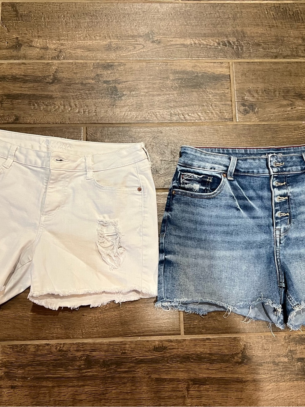 Women’s White/Denim Distressed Denim Shorts
